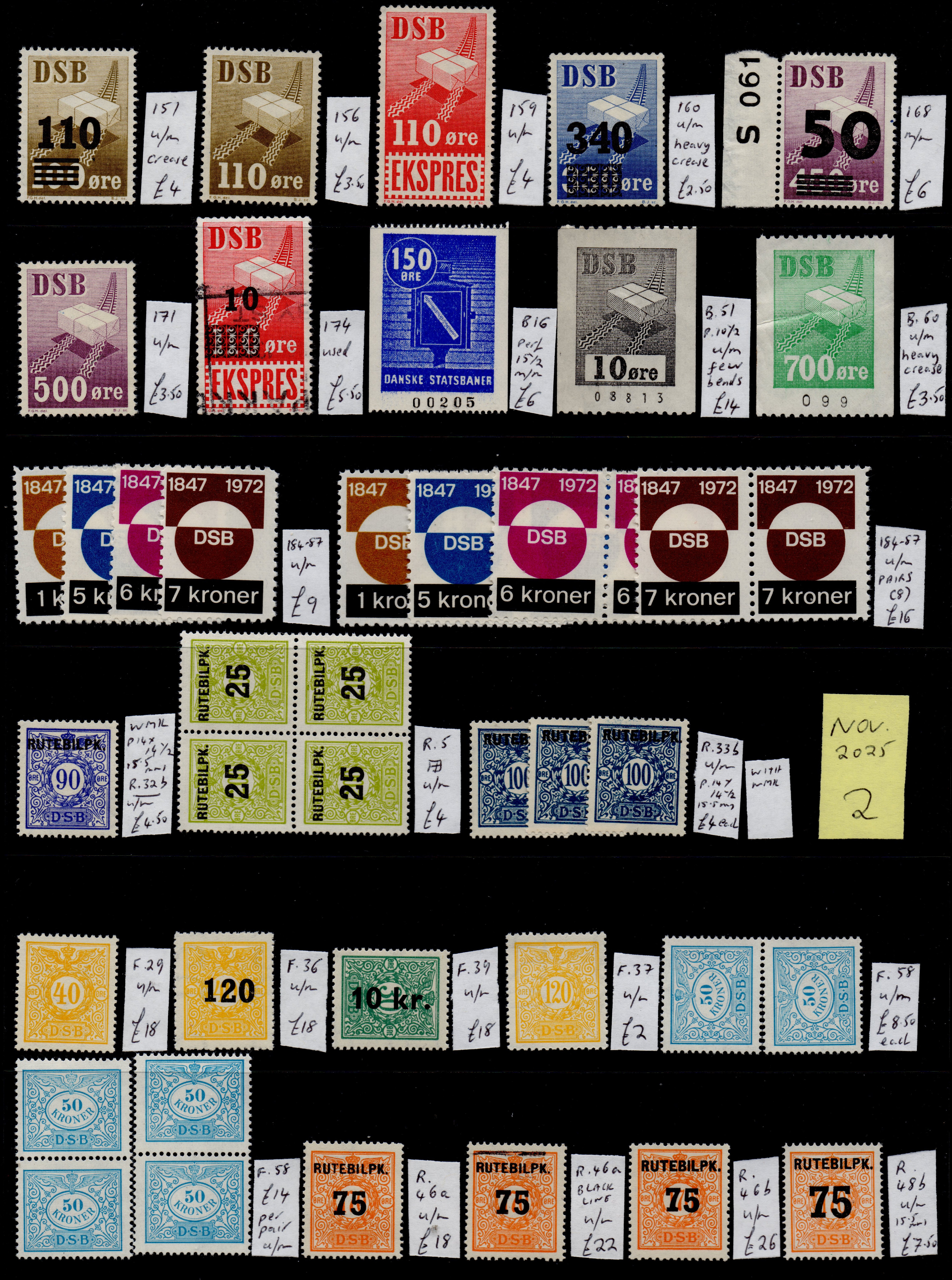 Denmark Danish Railway Parcel Stamps - DSB Railway and Bus Parcels